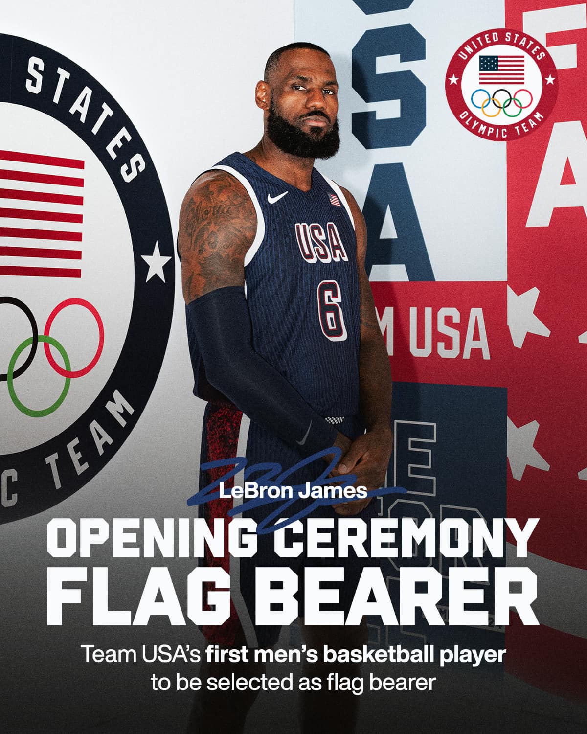 PARIS 2024 LeBron James selected as Team USA’s male flag bearer for
